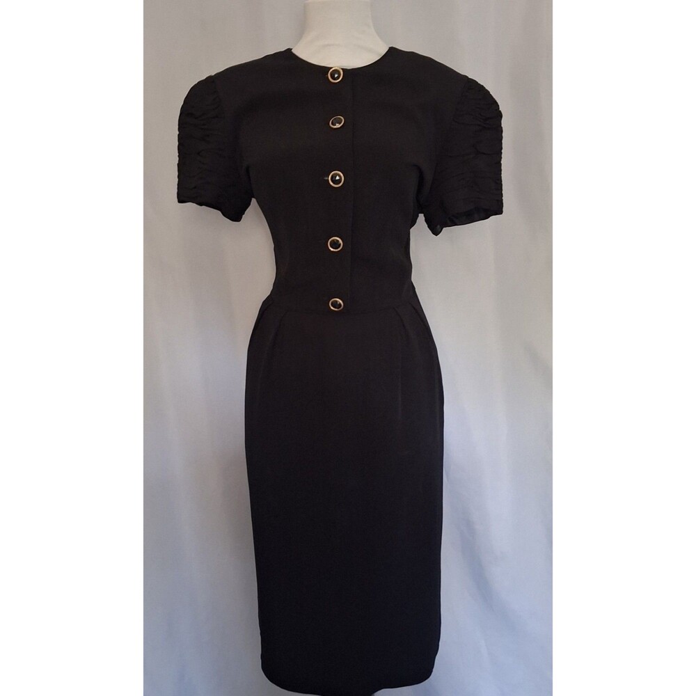 Vtg 80s Maggy London by Jeannene Booher Sheath Dress Knee Length LBD Sz 10